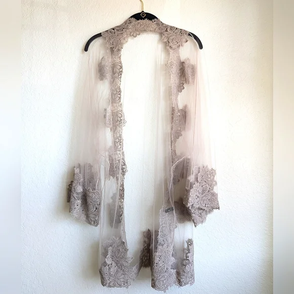 Amoralle Enchanting Robe Sheer Lace Cover Up 💕 TAUPE LACE Le Sexxy $475 - Picture 10 of 16
